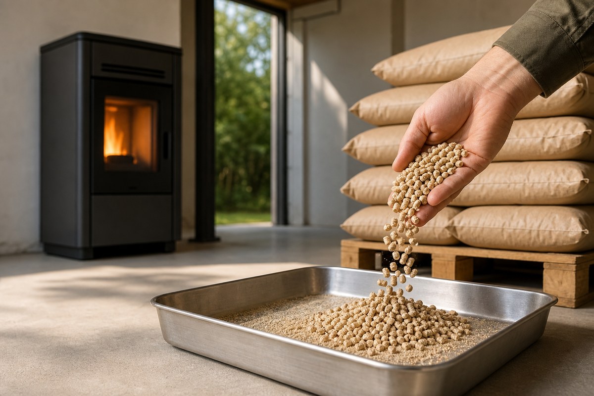 Contrôle de pellets Fée du Feu avant stockage en palette