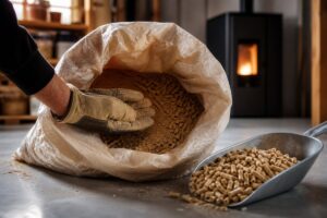 Contrôle du fond d’un sac de pellets avant stockage