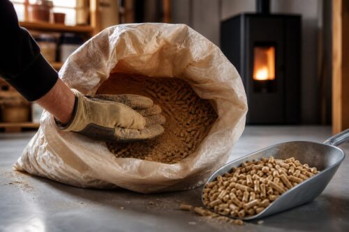 Contrôle du fond d’un sac de pellets avant stockage