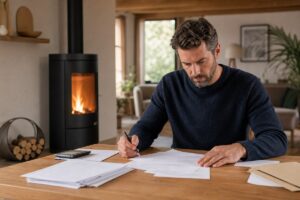 Dossier de devis pour un poêle avec appareil de chauffage en arrière-plan