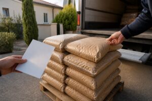 Commande de pellets préparée pour livraison avec contrôle du vendeur