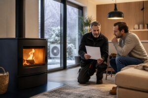 Poêle à bois et pompe à chaleur avec devis de conduit à vérifier
