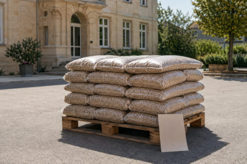 Palette de sacs de pellets prête pour un achat groupé